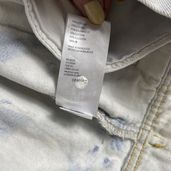 Free People Tie Dye Cropped Denim Jean Jacket Womens L Boho Coastal Artsy - Picture 9 of 10